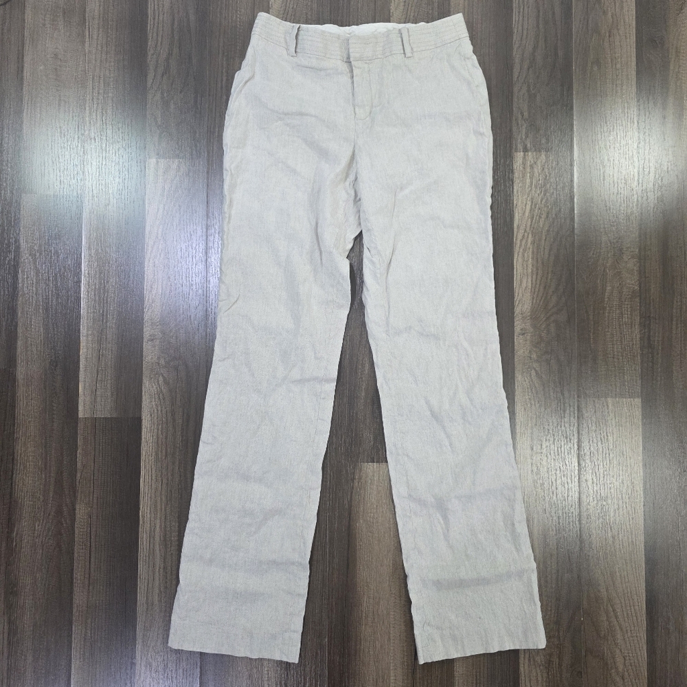 Vintage 2007 Banana Republic Contoured Fit Mid Rise Stretch Linen Blend Pants. 0